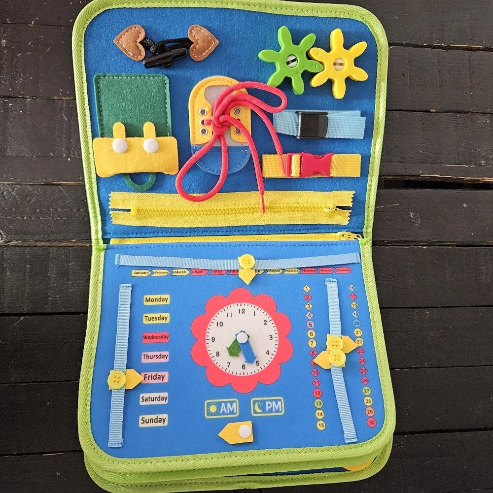 NEW Blue Green Colorful Dinosaur Quiet Book Boys Toy Interactive Travel Church